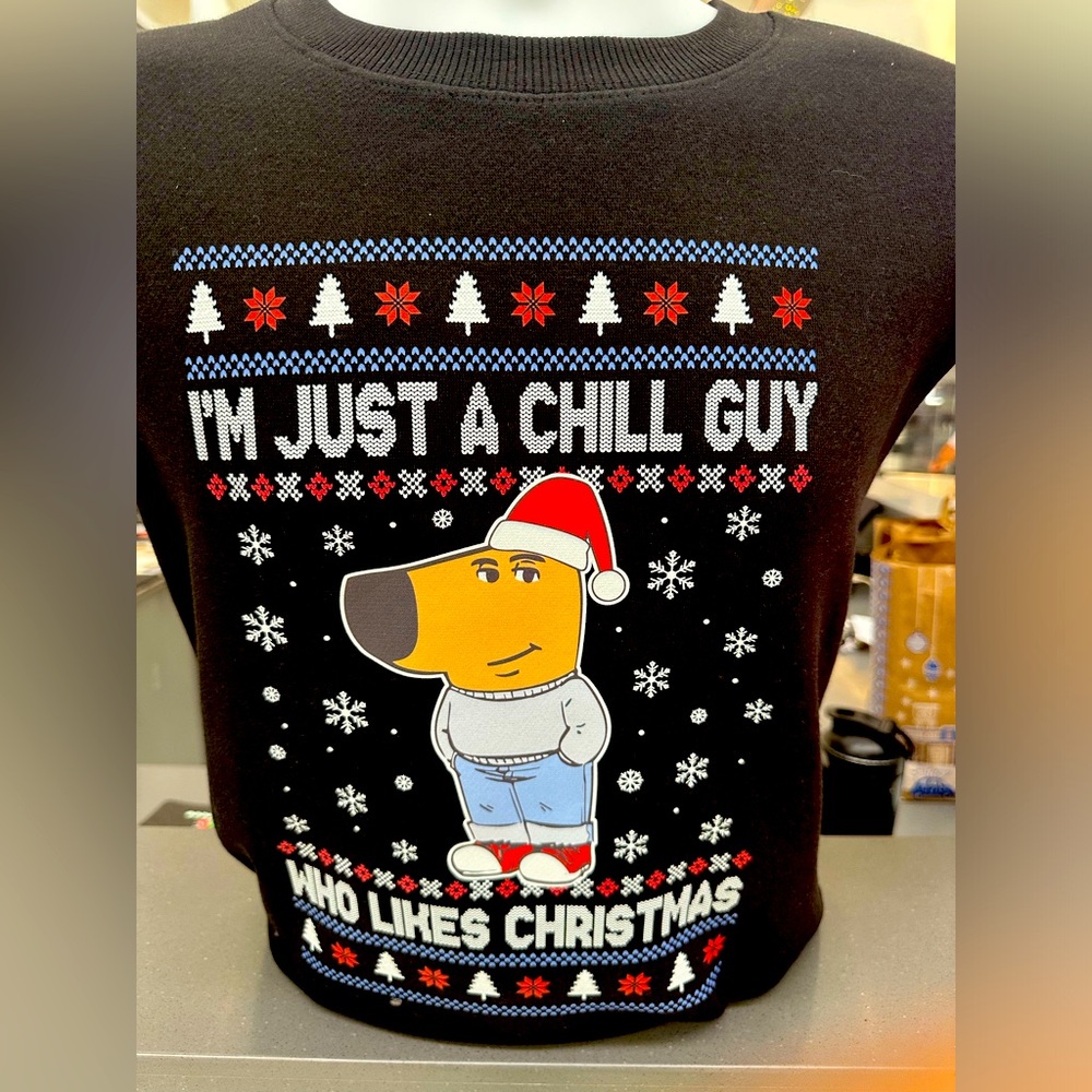 Just a chill guy ugly Christmas sweatshirt